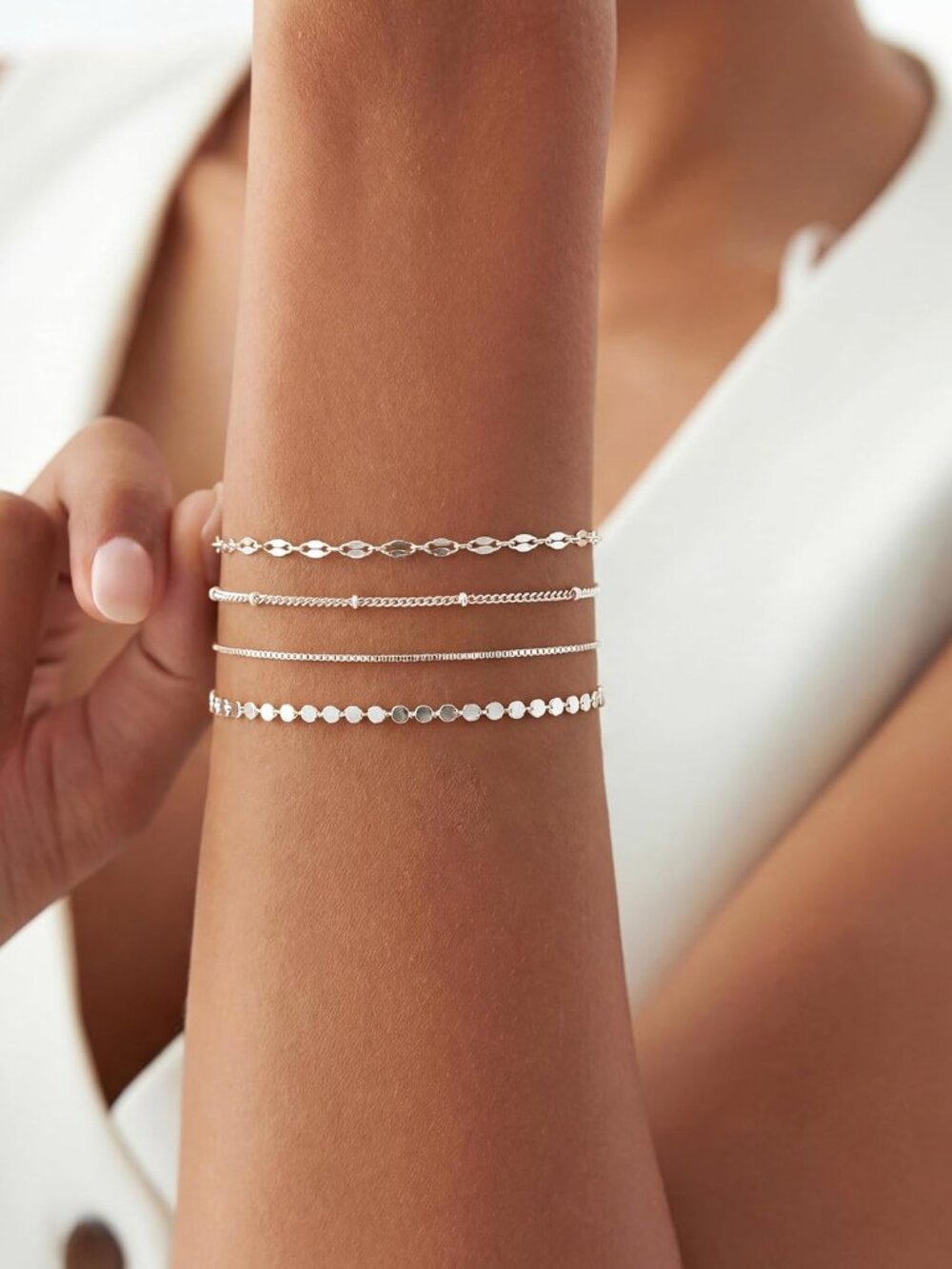 Sterling Silver Bracelets for Women Trendy, Minimalist Simple Dainty S925 Silver - Picture 8 of 9